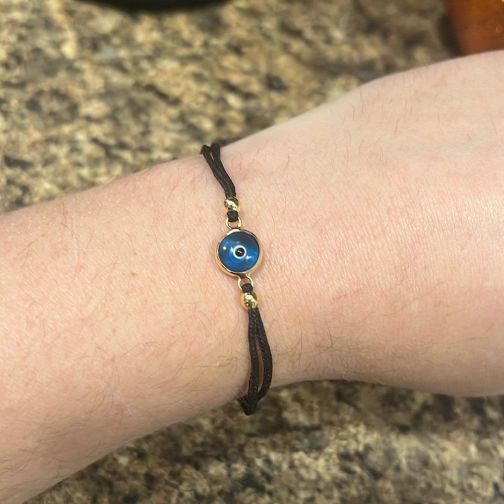 Stainless Steel Gold Plated Adjustable Glass Evil Eye Bracelet